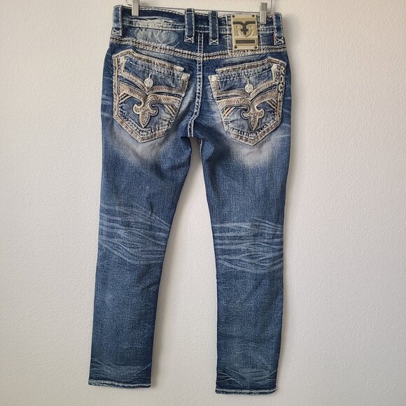 NEW Rock Revival Dimitri Slim Straight Denim Jeans Size 32x32 Blue - Picture 1 of 5